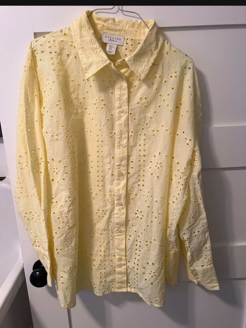 Calypso St Barth Yellow Eyelet Long Sleeve Button Down Shirt Women’s  Medium